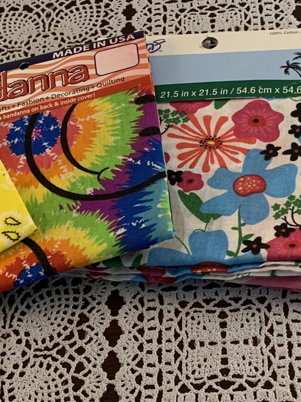 4 Brand Square Bandanas 21 x 21 Inch Tie Dye Pink Camo Flowers Yellow Brand New